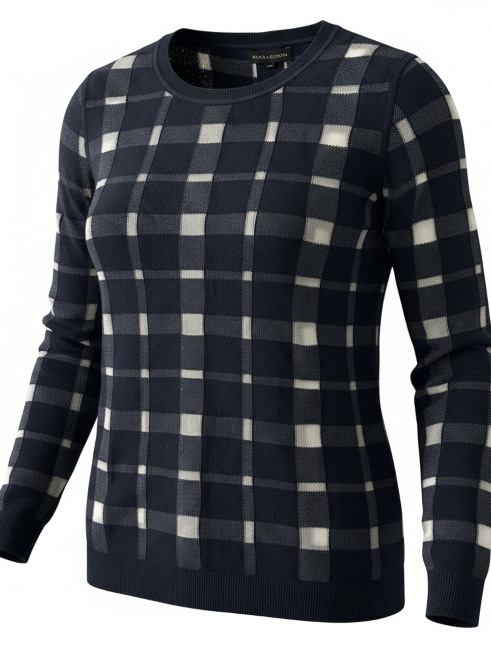Banana Republic Navy & White Plaid Crewneck Sweater